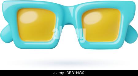 Blaue Sommer-Sonnenbrille aus Kunststoff mit gelben Gläsern 3D realistische Illustration Stock Vektor