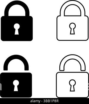 Die Symbole für das Schloss sind ausgefüllt und konturiert. Vektorabbildung Stock Vektor