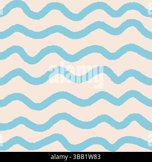 Nahtloses Wellenmuster Hand gezeichnete blaue Wellen Wasser Meer Vektor Hintergrund. Wellenmuster am Strand, blaues Wellenmuster Stock Vektor