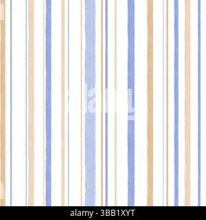 Vertikale abstrakte Streifen in beruhigenden Blau- und Beigetönen Aquarellmuster isolierter Hintergrund. Handgemalte, ungleichmäßige Linien Stockfoto