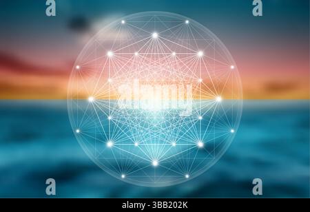 Symbol für heilige Geometrie, Drahtmodellstil. Geometrisch-mystische Mandala des Alchemie-esoterischen Oktoons. Mystisch leuchtende achtspitze Sternumrisse von Unschärfe Stock Vektor