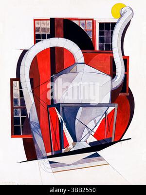 Hochauflösender Scan von Charles Demuth's Machinery, einem modernistischen, gemeinfreien Aquarell der 1920er Jahre, der dynamische Maschinen in Bewegung, geometrische Abstr. Erfasst Stockfoto