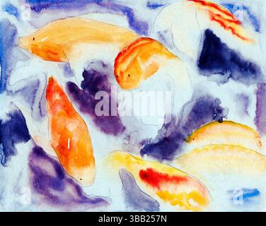 Hochauflösender Scan von Charles Demuth's Fish Series, Aquarellstillleben von rohen Fischen aus den 1920er Jahren, ein modernistisches amerikanisches Gemälde mit tonaler Subtilität und q Stockfoto