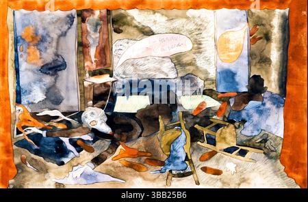 Hochauflösender Scan von Charles Demuth's The Death of Countess Geschwitz, einem gemeinfreien modernistischen Gemälde aus den 1920er Jahren, das den tragischen Expressionisten The darstellt Stockfoto