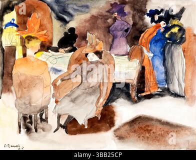 Hochauflösender Scan von Charles Demuth's The Death of Nana, gemeinfreies Gemälde aus den 1920er Jahren basierend auf Zolas Roman, das eine tragische modernistische weibliche de darstellt Stockfoto