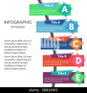 Fünf-Schritte-Infografik-Designelemente. Schritt-für-Schritt-Infografik-Designvorlage. Vektorabbildung Stock Vektor