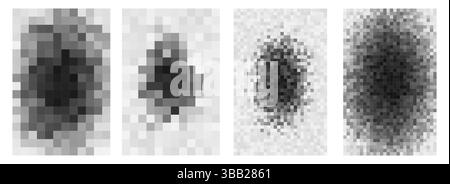 Pixeliger Zensorrauschblock, abstrakter neuraler Cluster. Graustufenverzerrung, die blockierte Daten, Störeffekte, Datenschutz oder Medienzensur simuliert Stock Vektor