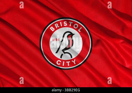 Pringsewu, lampung 25. Mai 2025; selektiver Fokus des Bristol City Football Club-Logos in der efl-Meisterschaft, 3D-Illustration Stockfoto