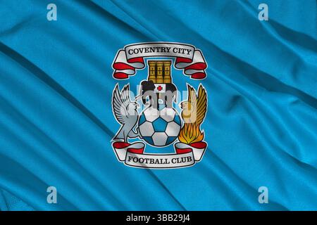 Pringsewu, lampung 25. Mai 2025; selektiver Fokus des Coventry Football Club-Logos in der efl-Meisterschaft, 3D-Illustration Stockfoto