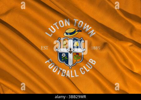 Pringsewu, lampung 25. Mai 2025; selektiver Fokus des Luton Town Football Club-Logos in der efl-Meisterschaft, 3D-Illustration Stockfoto