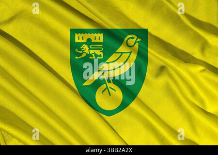 Pringsewu, lampung 25. Mai 2025; selektiver Fokus des Norwich City Football Club-Logos in der efl-Meisterschaft, 3D-Illustration Stockfoto