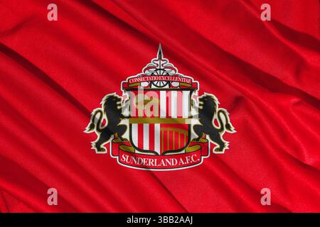 Pringsewu, lampung 25. Mai 2025; selektiver Fokus des Sunderland Football Club-Logos in der efl-Meisterschaft, 3D-Illustration Stockfoto