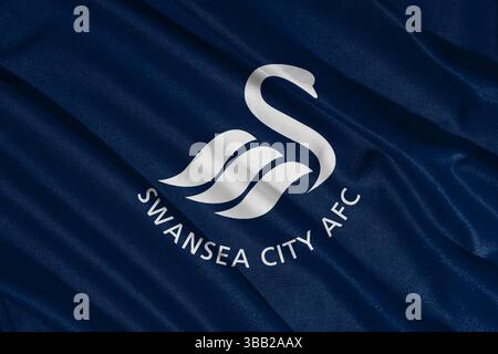 Pringsewu, lampung 25. Mai 2025; selektiver Fokus des Swansea City Football Club-Logos in der efl-Meisterschaft, 3D-Illustration Stockfoto