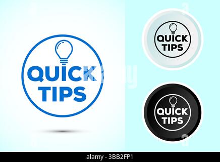 Quick Tips Symbol Design Illustration, Tipps und Tricks Zeichen Symbol in schwarz-weiß Stock Vektor