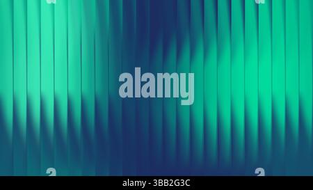 Glasgrüner gerippter Texturhintergrund mit vertikalem geriffeltem Verlaufsmuster und abstrakten 3D-Linien im blauen Lichtdesign Stock Vektor