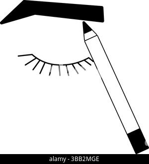 Augenbrauenstift mit Augen- und Augenbrauenzusammensetzung. Vektorgrafik-Strichdarstellung. Schwarz-weiß süße Kosmetik-Make-up-Kunst. Illustration für Paket, va Stock Vektor