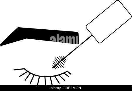 Make-up-Mascara-Komposition. Vektorgrafik-Strichdarstellung. Schwarzweißes, süßes Kosmetik-Make-up. Flaches Make-up-Logo. Schwarze einfache Abbildung Stock Vektor
