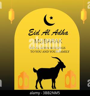 EID al-Adha Mubarak Karte mit Ziegensilhouette Stock Vektor
