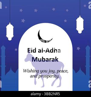 Eid al-Adha Mubarak wünscht Mondmond und Laternen Stock Vektor