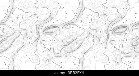 Nahtloses Topographiemuster der Struktur der Kartenlinien. Konturabstrakt topographischer Gebirgsvektor. Topologie Gelände geografisches Holzraster mit Breitengrad Stock Vektor