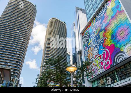 Miami Florida, Brickell Financial District, South Miami Avenue, Panoramablick nach oben, Hochhäuser, East Tower Brickell, Brickell CitizenM Hotel, Cur Stockfoto