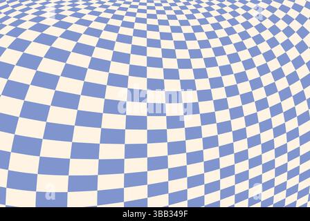 Welliges Muster mit Schachbretthintergrund und trippiger Schachbrettstruktur. Schachbrettverkleidung mit abstraktem schwarz-weißem Gitterdesign. Retro-Swirl mit Stock Vektor