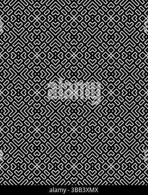 Eine sich wiederholende und detaillierte Anordnung geometrischer Formen in Schwarz und weiß, ideal für künstlerische und gestalterische Zwecke. Stockfoto