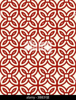 Das detailgetreue geometrische Design mit ineinandergreifenden Blumenformen in sattem Rot auf einem klaren weißen Hintergrund sorgt für einen auffälligen visuellen Effekt. Stockfoto