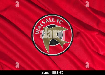 Pringsewu, lampung 25. Mai 2025; Textur der Wellenflagge des Logos des Fußballvereins Walsall in Liga 2 efl, 3D-Illustration Stockfoto