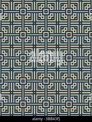 Das komplexe geometrische Muster mit ineinander greifenden Quadraten und Linien in einem modernen Design zeigt einen einzigartigen künstlerischen Stil. Stockfoto
