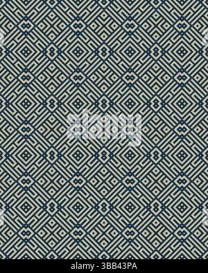 Diese Grafik zeigt ein komplexes geometrisches Muster mit ineinander greifenden Formen in einer strukturierten und symmetrischen Anordnung. Stockfoto