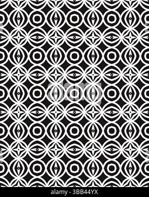 Dieses Muster zeigt geometrische Formen und zeigt sich in Schwarz und weiß ineinander greifende Augen, die einen faszinierenden visuellen Effekt erzeugen. Stockfoto