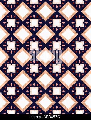 Das komplexe geometrische Muster zeigt Rautenformen, die methodisch angeordnet sind, wobei eine Mischung aus dunklen und hellen Farben visuelles Interesse schafft. Stockfoto