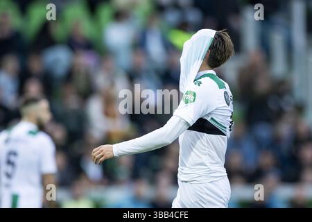 GRONINGEN - FC Groningen Spieler Stije Resink während des niederländischen Eredivisie-Spiels zwischen dem FC Groningen und Ajax im Euroborg-Stadion am 14. Mai 2025 in Groningen, Niederlande. ANP ROBIN VAN LONKHUIJSEN Stockfoto