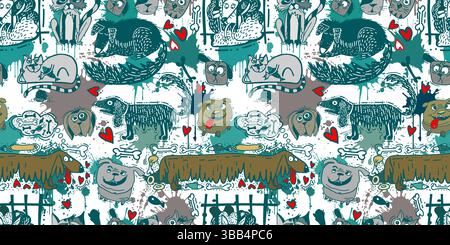Hunde und Katzen nahtloser Kinderhintergrund für Ihren Stoff, Kindertextilien, Kleidung, Kinderzimmer Dekoration, Geschenkpapier, Babyhemd. Hand Stock Vektor