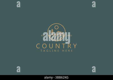Landschaft mit Landblick und kreisförmigem kreativem Logo Stock Vektor
