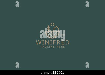 Cabin Village abstrakte Haus Baum und Sonne Illustration Logo Badge Design Vorlage Stock Vektor