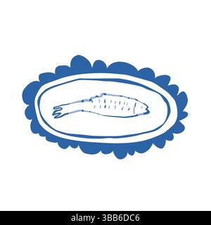 Minimales Fischdesign mit handgezeichnetem ovalen Rand und strukturierten Tintenlinien auf weißem Hintergrund Stock Vektor