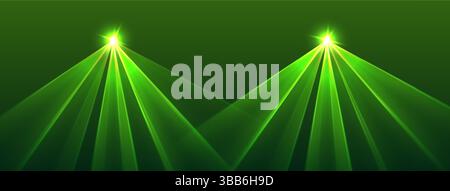 Grüner Laserhintergrund, leuchtende Strahlen oder Neonstrahlen, heller futuristischer Hintergrund. Stock Vektor