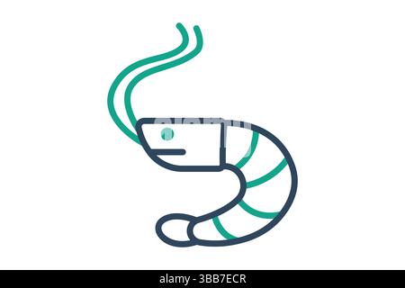 Garnelensymbol. Liniensymbolstil. Symbol für Lebensmittel. Meeresfrüchte-Elemente-Vektor-Illustration Stock Vektor