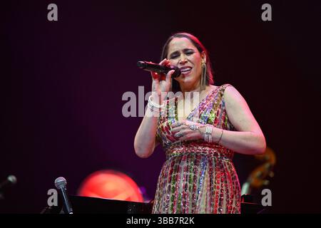 Paris, Frankreich. Mai 2025. Pink Martini, China Forbes tritt am 14. Mai 2025 in der Accor Arena in Paris auf. Foto: Christophe Meng/ABACAPRESS.COM Credit: Abaca Press/Alamy Live News Stockfoto