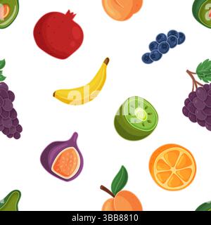 Nahtloses Muster mit verschiedenen bunten Früchten auf weißem Hintergrund Stock Vektor