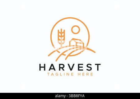 Ernten Sie Weizenscheune oder Bauernhaus mit abstraktem Konzept für die ländliche Landschaft für das Vintage-Logo Stock Vektor