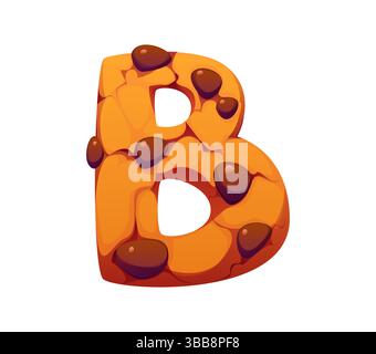 Schriftart oder süße Bonbons und Zeichentricknachtisch Buchstabe B als Schokoladenkeks, Vektor Bäckerei Schriftart. Süße Desserttafel mit Schokoladentropfen für englisches Alphabet mit Gebäck Dessert Stock Vektor