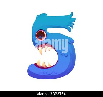 Seltsame Monster-Schriftart 5 5. Gruselige Fantasy Kreatur Mathe Schriftart Zahlensymbol, Bugaboo oder bogle Persönlichkeit Zeichentrickfilm Vektor Kinder ABC Typennummer. Verrücktes Monster Alphabet Schriftziffer Stock Vektor