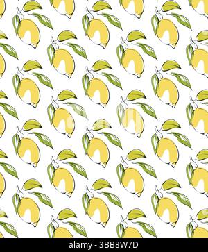 Zitrusfrucht, nahtloses Linienmuster. Eleganter, handgezeichneter, schwarzer Pinselstrich mit Kritzelung, hinterlässt eine Skizze im Holzkohlestil Stock Vektor