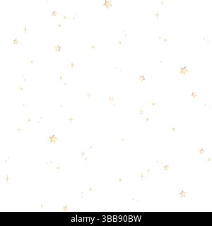 Nahtloses Muster mit handgezeichnetem Aquarell mit gelben Sternen in sanften Pastelltönen. Dieses bezaubernde Design wiederholt sich wunderschön und verleiht einen verspielten Look Stockfoto