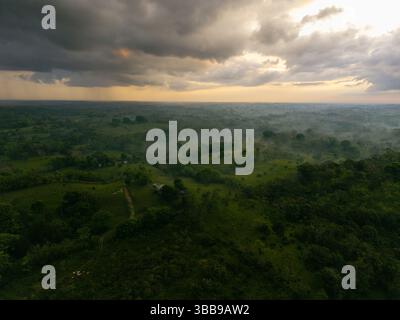 Sonnenaufgang mit Sturmwolken über dem mexikanischen Dschungel Stockfoto
