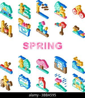 Frühling verbringen Zeit Blüte Picknick Symbole setzen Vektor Stock Vektor