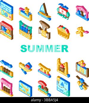 Sommer verbringen Zeit Strand Symbole setzen Vektor Stock Vektor